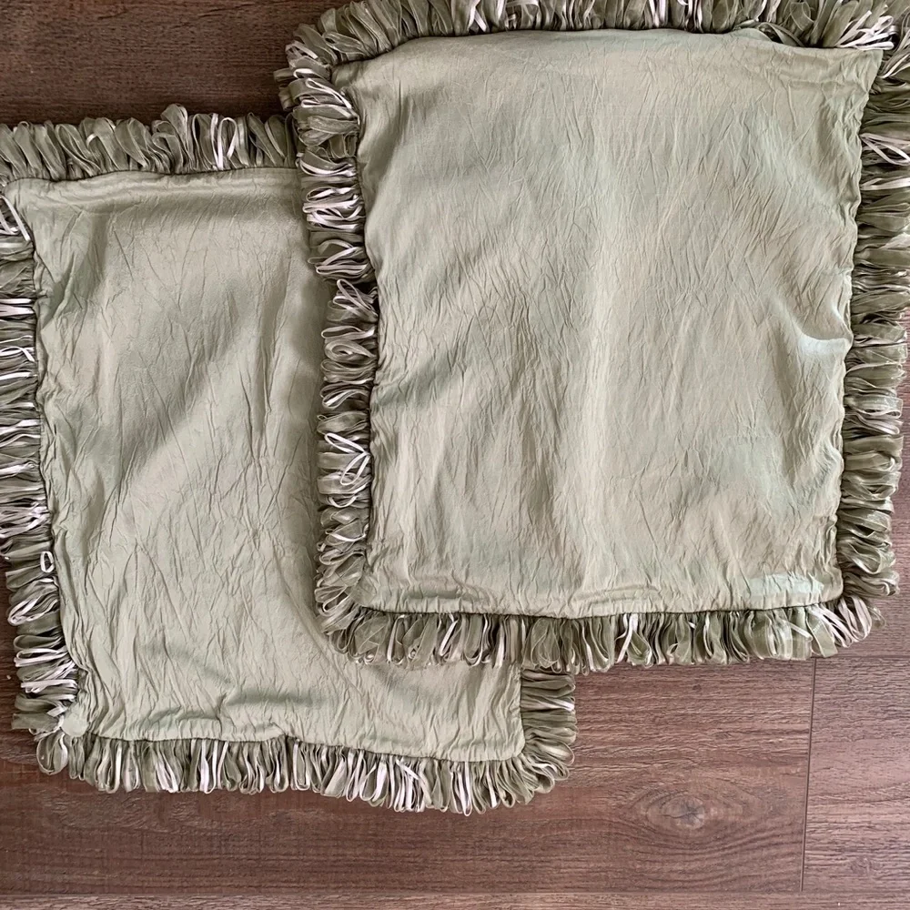 Green Fringed Throw Pillows